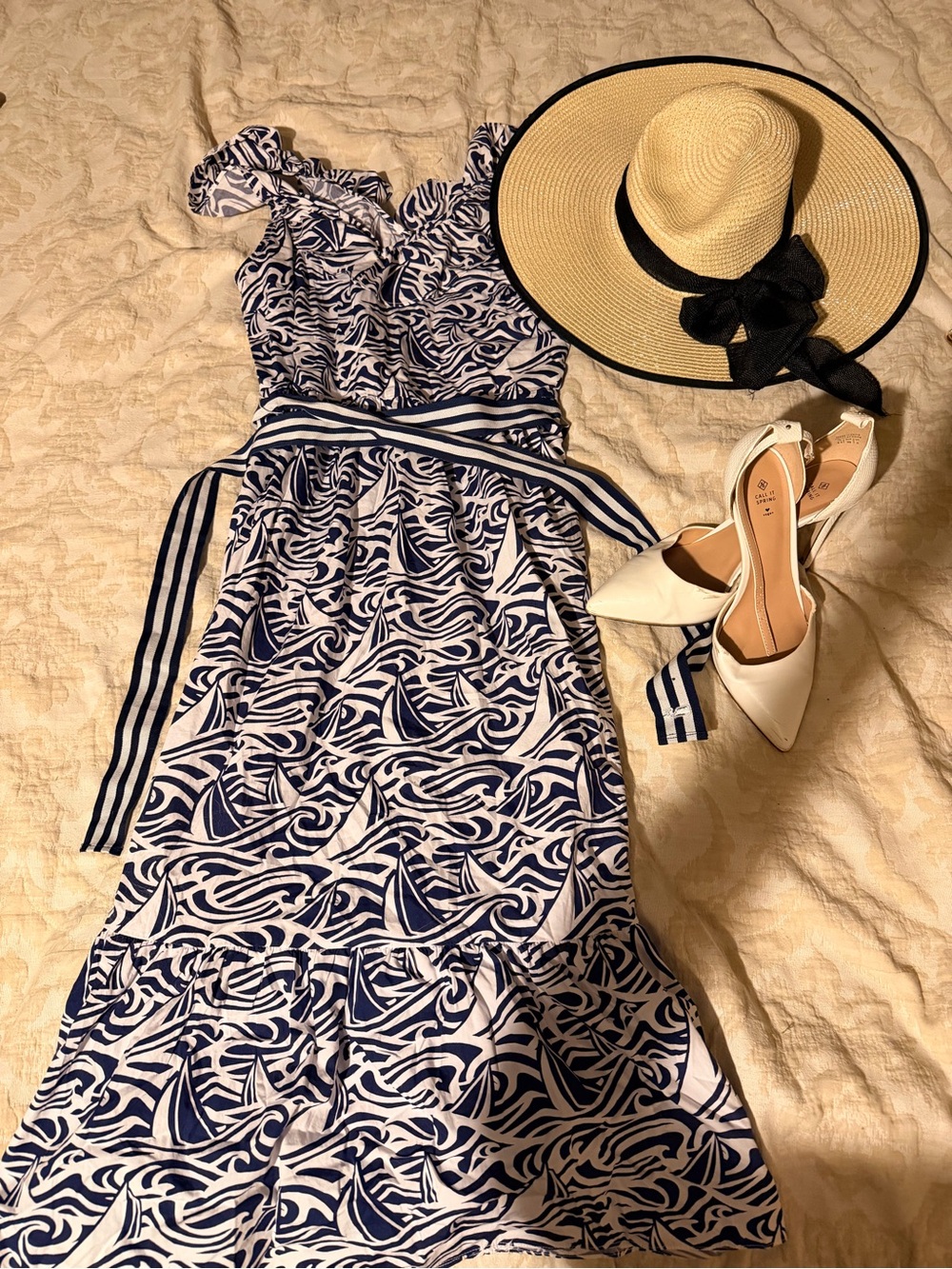 Vineyard Vines Navy and White Sailboat Print Maxi Dress